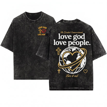 Love God People Minimalist Christian Faith Apparel Unisex Wash T-Shirt