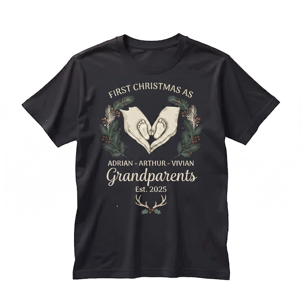 First Christmas Grandparents Personalized Year Gift Our 1st Xmas Keepsake New Grandma Grandpa Unisex TShirt