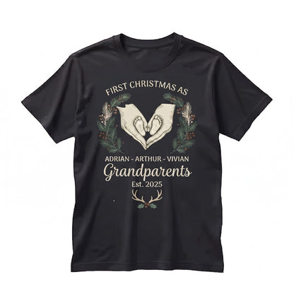 First Christmas Grandparents Personalized Year Gift Our 1st Xmas Keepsake New Grandma Grandpa Unisex TShirt