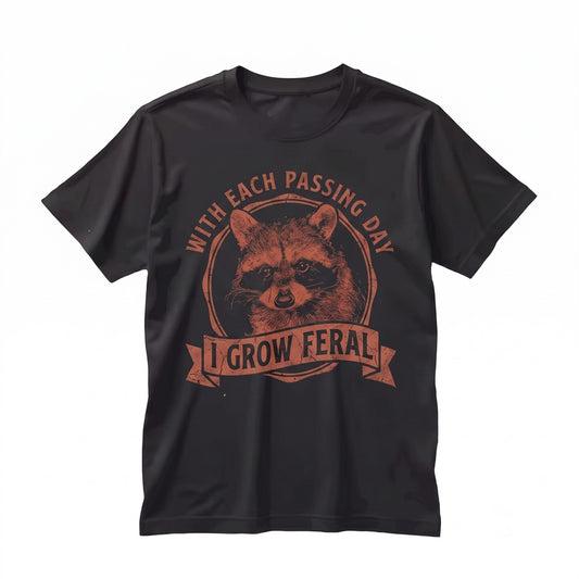 Vintage Japanese Style I Grow Feral Raccoon Graphic Novelty Unisex TShirt
