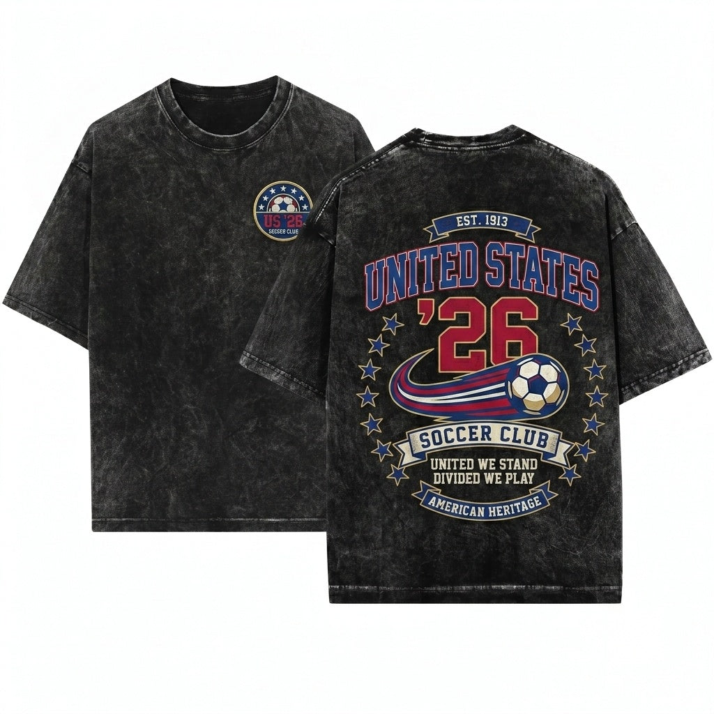 Vintage Retro 80s 90s USA World Soccer America Graphic Top Unisex Wash T-Shirt