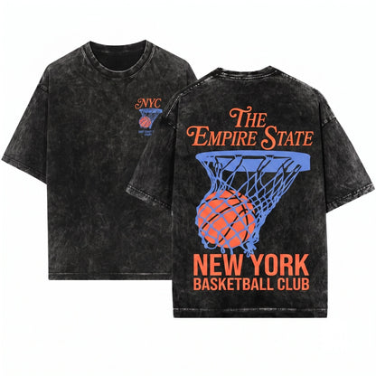 Retro New York BBall Streetwear Graphic Unisex Wash T-Shirt