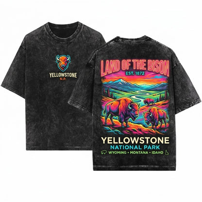 Yellowstone National Park Vintage Bison Graphic Retro Nature Souvenir Outdoor Unisex Wash T-Shirt