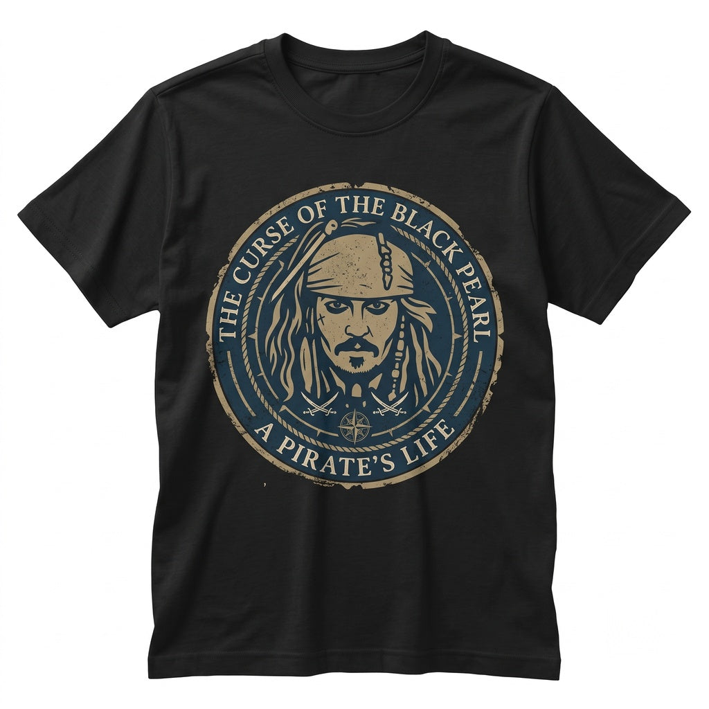 Vintage Pirate Crew Curse Graphic Graphic Tee, Black Pearl Swashbuckler Sea Skull Jack Sparrow Apparel Unisex TShirt