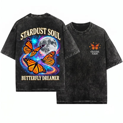 Three Monarch Butterfly Moon Galaxy Insect Nature Lover Cute Cozy Gift Unisex Wash T-Shirt