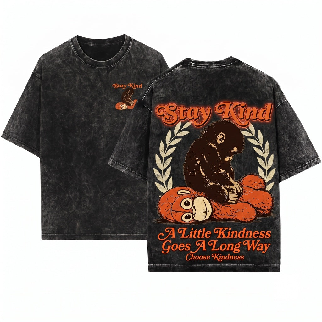 Stay Kind Punch The Monkey Viral Orangutan Graphic Gift Unisex Wash T-Shirt