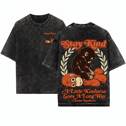 Stay Kind Punch The Monkey Viral Orangutan Graphic Gift Unisex Wash T-Shirt