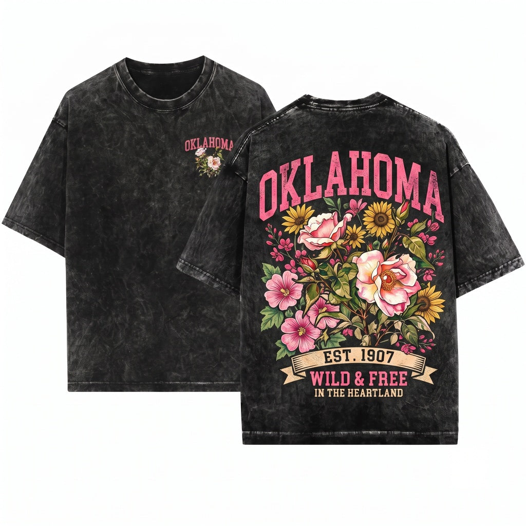 Oklahoma State Mistletoe Flower Botanical Gardening Travel Gift Girlfriend Unisex Wash T-Shirt