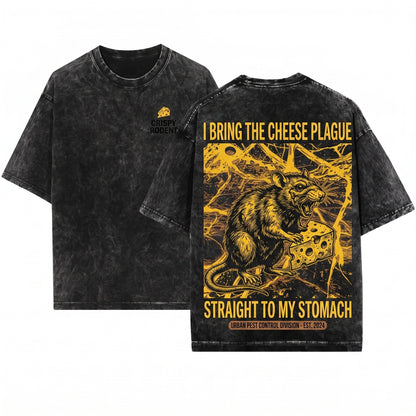 Funny Japanese Rat I Bring About The Plague Of Cheese To My Stomach Unisex Wash T-Shirt