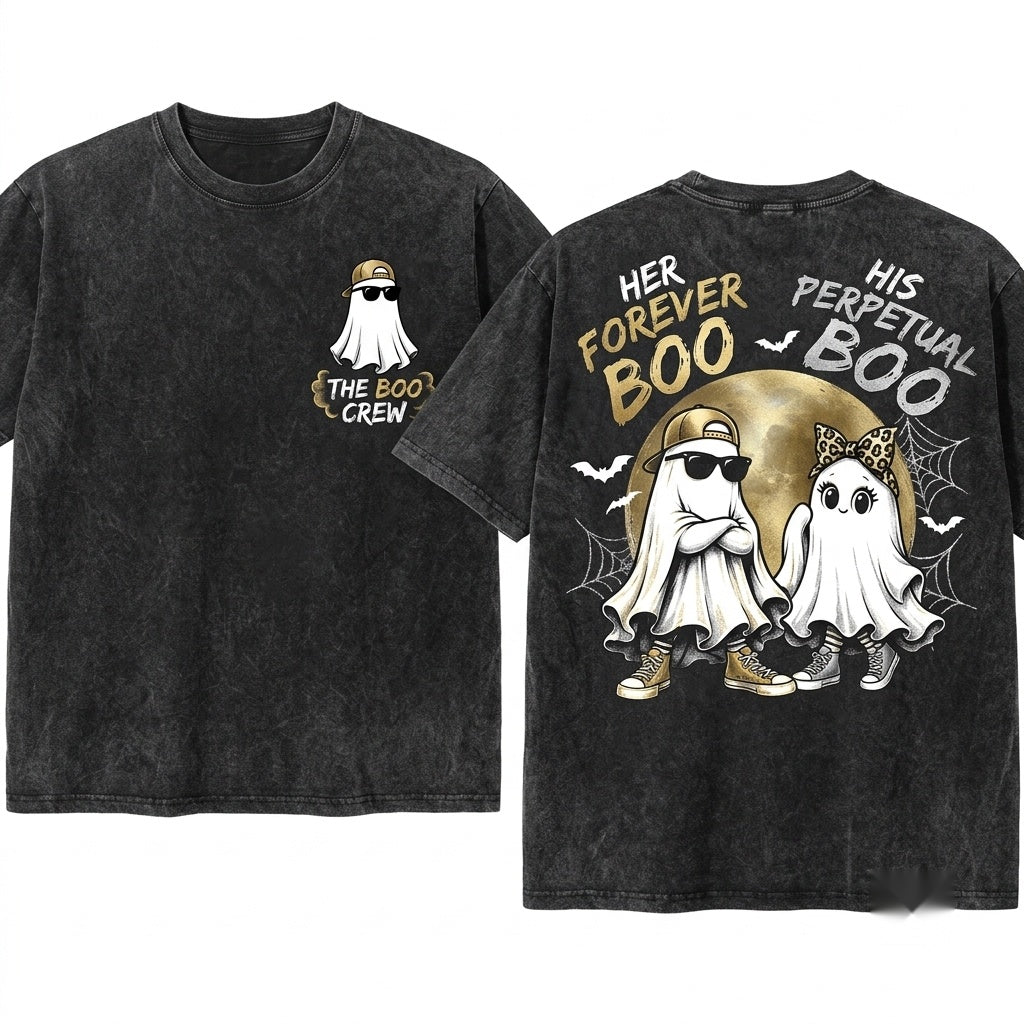 Halloween Spooky Ghost Couple Matching His Her Boo Costume Unisex Wash T-Shirt