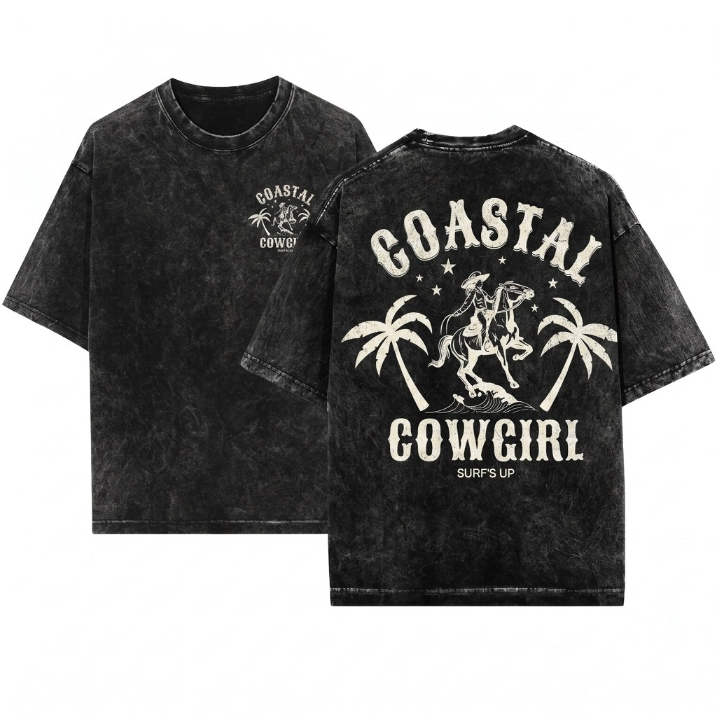 Coastal Cowgirl Western Beach Graphic Unisex Wash T-Shirt