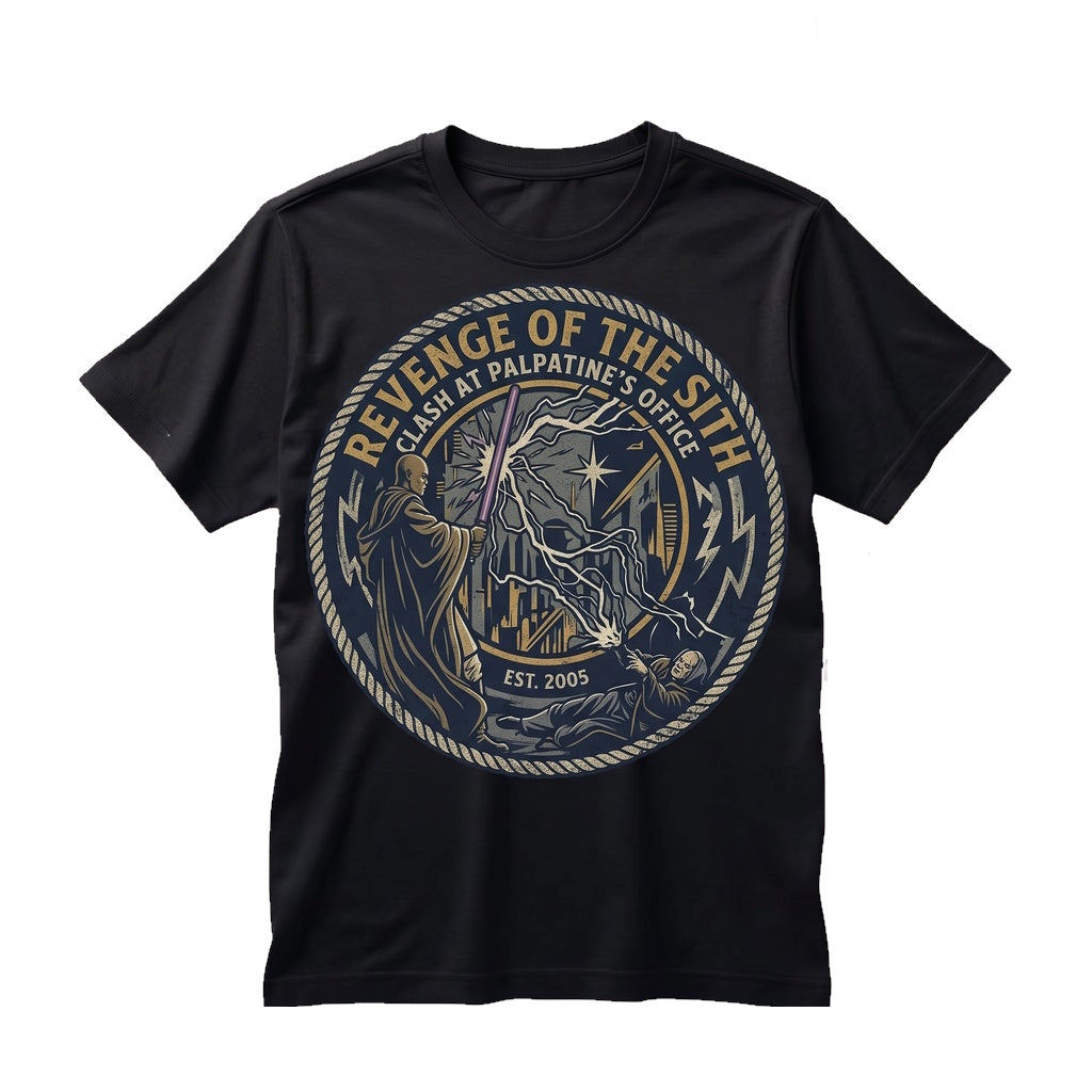 Oversized Revenge of the Sith Mace Windu vs Palpatine Battle Graphic Apparel Unisex TShirt