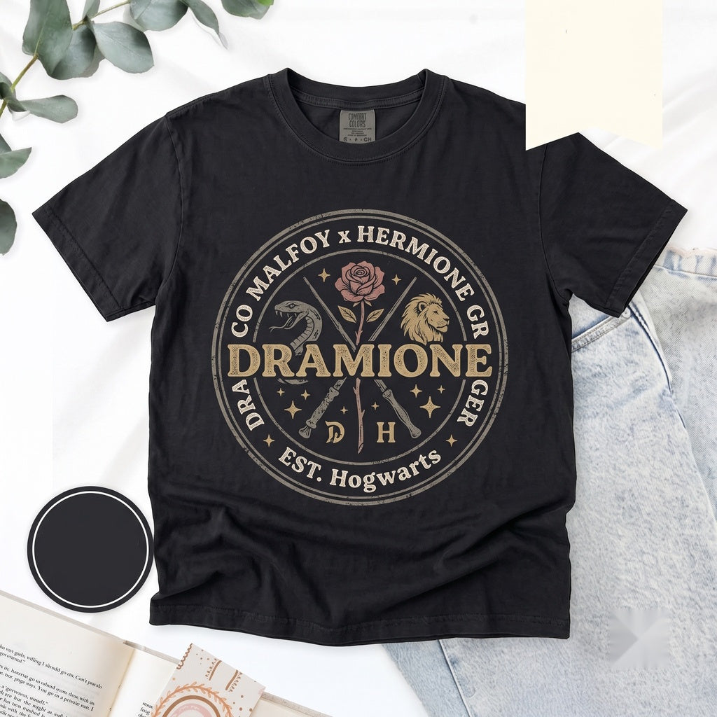 Dramione Inspired Embroidered Dark Academia Fantasy Romance Fanfic Reader Gift Forbidden Lovers Aesthetic Unisex TShirt