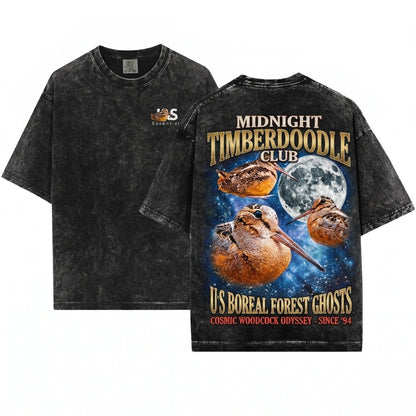 Three Meep Bird American Woodcock Moon Vintage Timberdoodle Galaxy Retro Cosmic Graphic Top Birder Gift Unisex Wash T-Sh