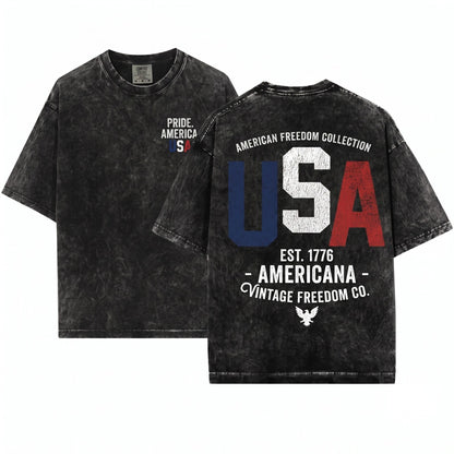 Retro Vintage Patriotic USA Graphic American Flag America Unisex Wash T-Shirt