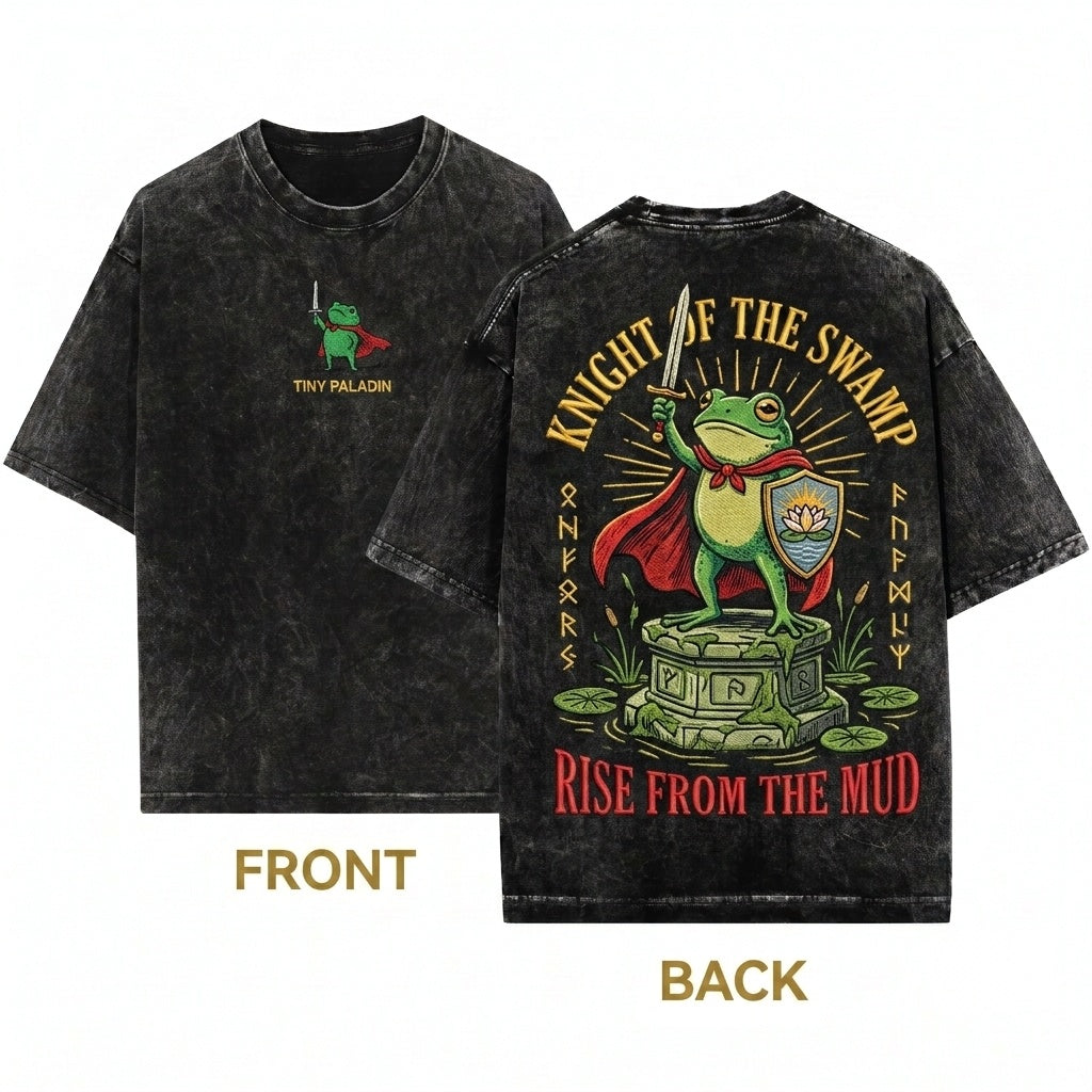 Huzzah Embroidered Funny Frog Renaissance Faire Youth Heavyweight Garment Dyed Unisex Wash T-Shirt