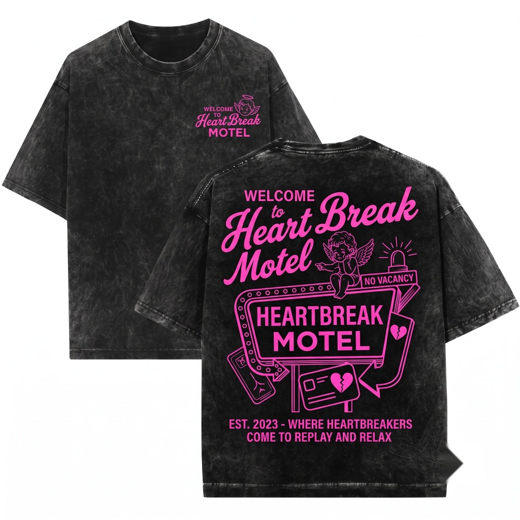Vintage Heartbreak Motel Cupid Valentine Day Crewneck Top Unisex Wash T-Shirt