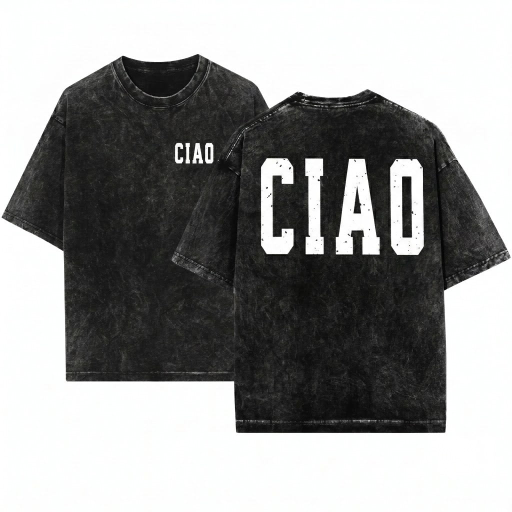 Ciao Italian Girl Oversized Graphic Retro Unisex Wash T-Shirt