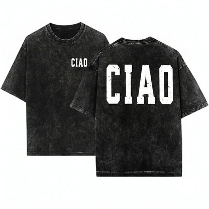 Ciao Italian Girl Oversized Graphic Retro Unisex Wash T-Shirt