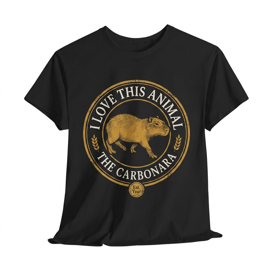 Cute Capybara Eating Carbonara Pasta Graphic Cotton Crewneck Apparel Unisex TShirt