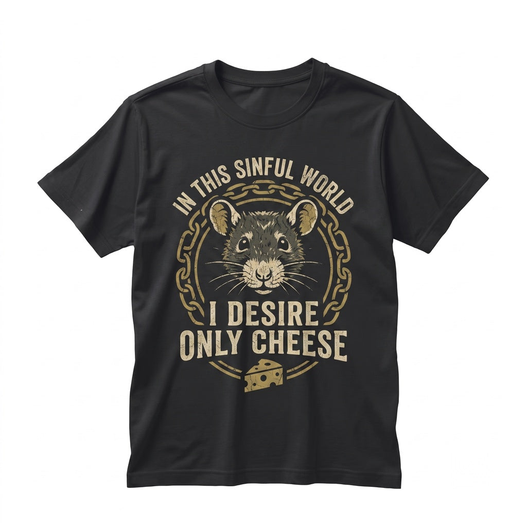 Funny I Desire Only Cheese Rat Mouse Graphic Cute Rodent Meme Vintage Cotton Apparel Unisex TShirt