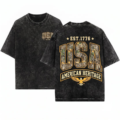 American Patriotic 1776 USA Camouflage Stars Stripes Flag Vintage Graphic Unisex Wash T-Shirt