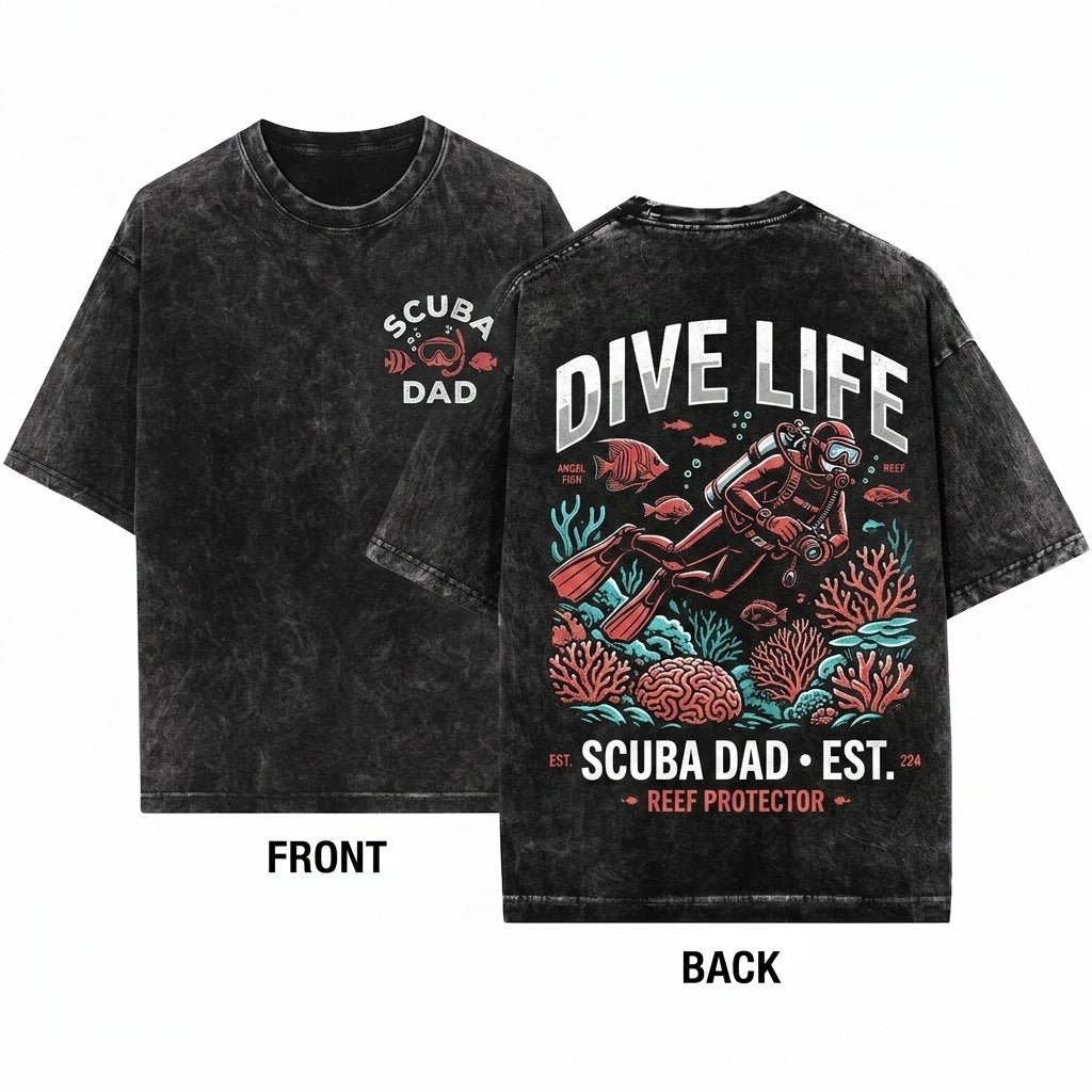 Vintage Scuba Dad Diving Retro Graphic Gift Unisex Wash T-Shirt