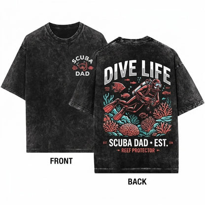 Vintage Scuba Dad Diving Retro Graphic Gift Unisex Wash T-Shirt