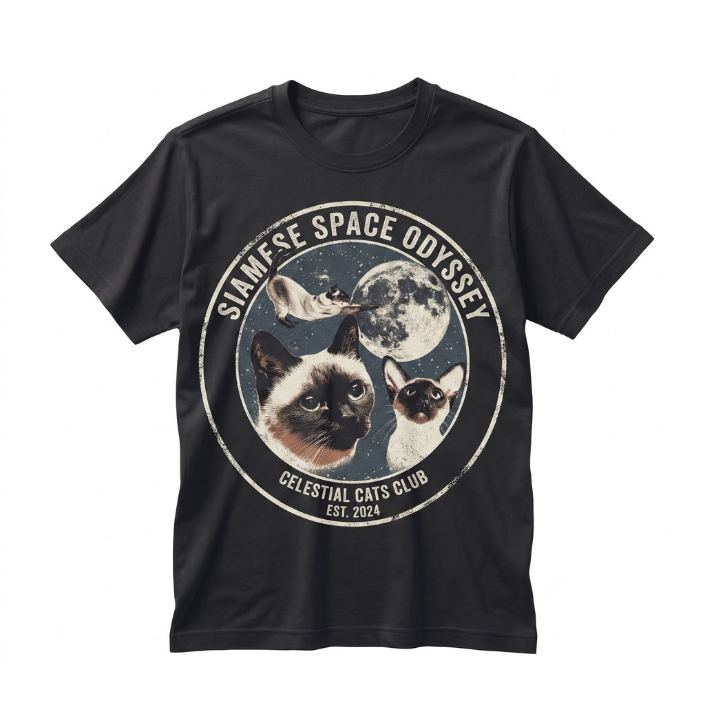 Vintage Retro Siamese Cat Blue Eyed Kitten Moon Galaxy Graphic Cute Kitty Lover Mom Gift Unisex TShirt