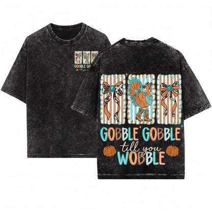 Western Thanksgiving Turkey Howdy Gobble Coquette Cow Print Fall Png Unisex Wash T-Shirt