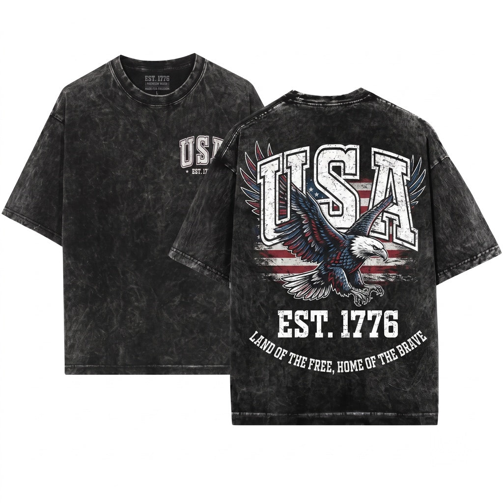 USA Est 1776 America Patriotic Vintage Varsity Unisex Wash T-Shirt
