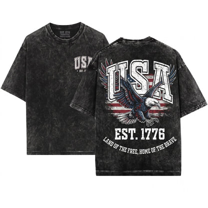 USA Est 1776 America Patriotic Vintage Varsity Unisex Wash T-Shirt