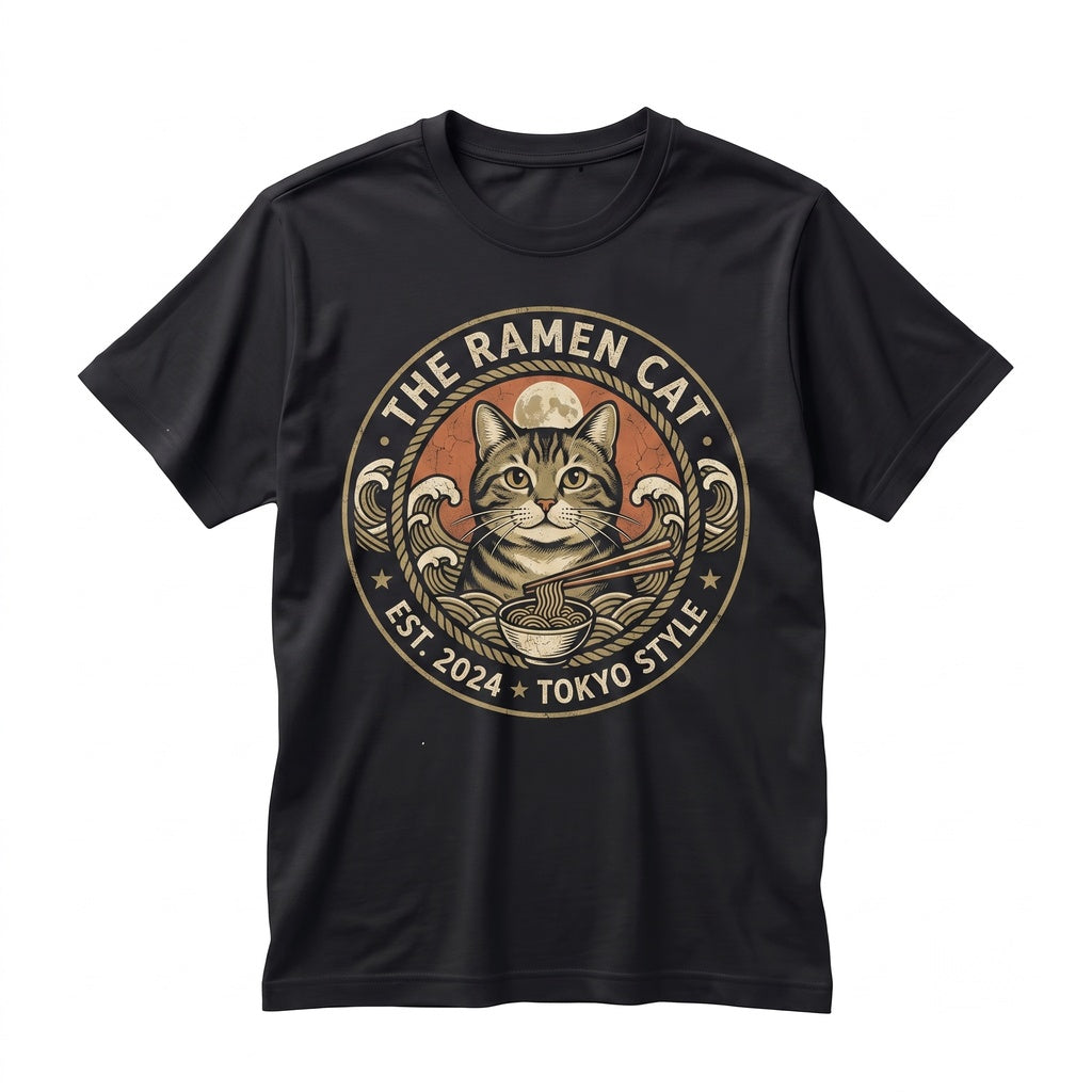 Japanese Kawaii Ramen Noodle Graphic Cat Streetwear Unisex TShirt