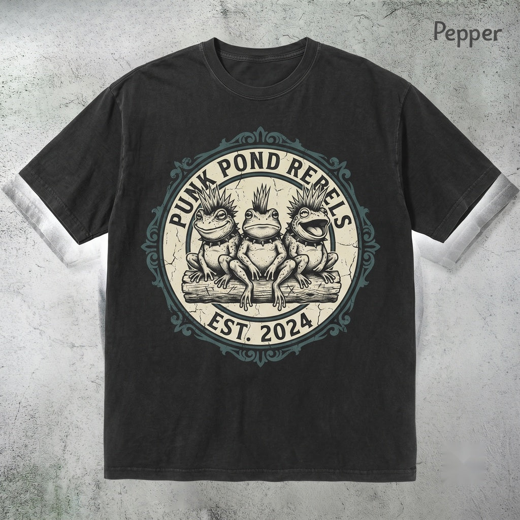 Punk Rock Frog Mohawk Emo Goth Toad Graphic Spiked Collar Alternative Animal Apparel Unisex TShirt