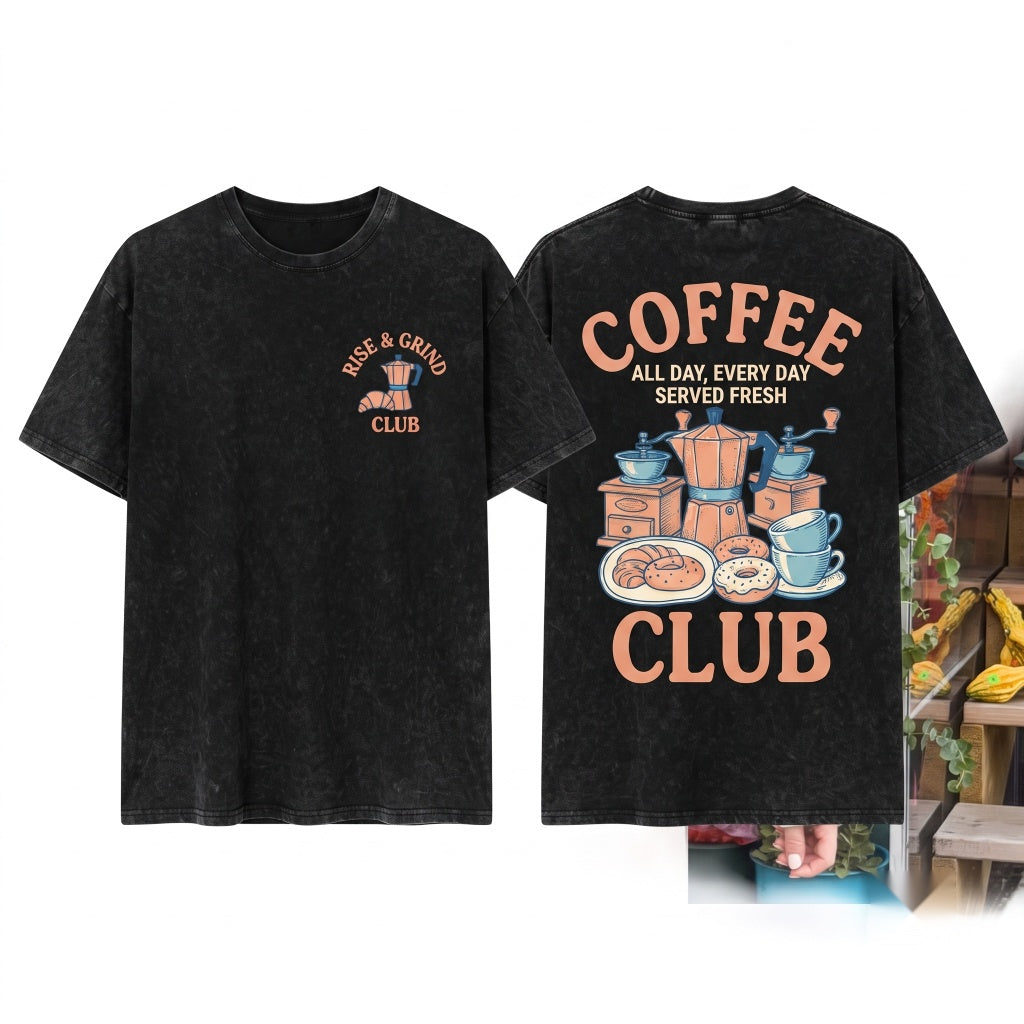 Coffee Club Espresso Weather Lover Gift Fall Winter Vintage Aesthetic Unisex Wash T-Shirt