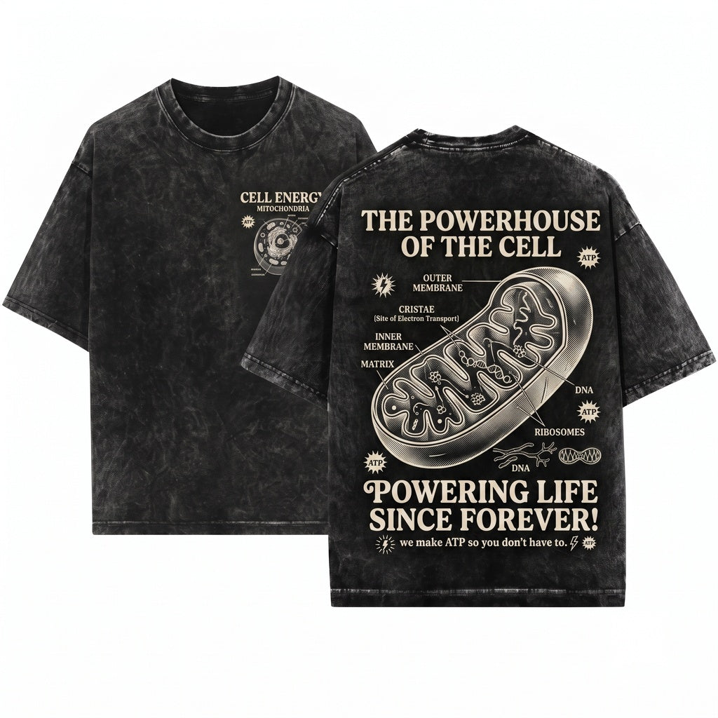 Mitochondria Vintage Science Retro Biology Graphic 90s Academic Cell Diagram Geek Lab Humor STEM Unisex Wash T-Shirt