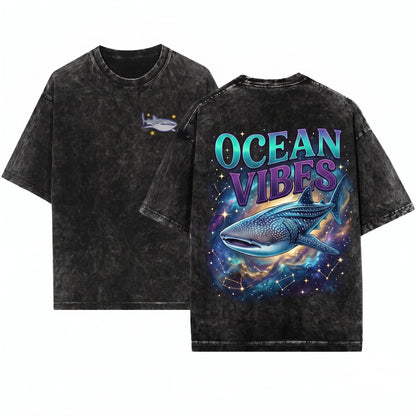 Whale Shark Cute Ocean Animal Summer Beach Embroidered Unisex Wash T-Shirt