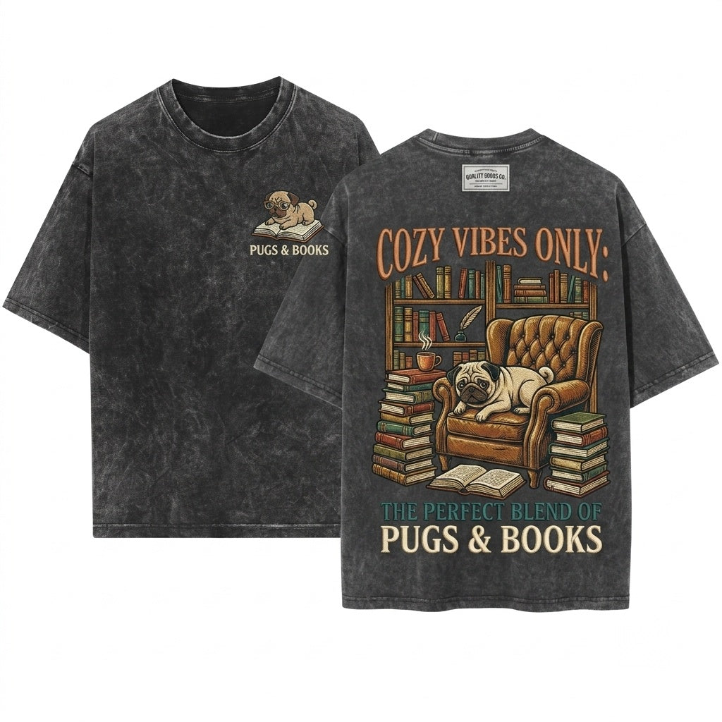 Pug Book Lover Cozy Dog Mom Gift Cute Reading Pet Top Unisex Wash T-Shirt