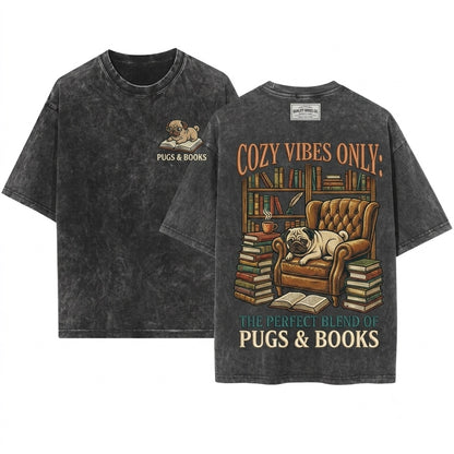 Pug Book Lover Cozy Dog Mom Gift Cute Reading Pet Top Unisex Wash T-Shirt
