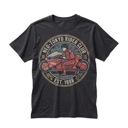 Retro 8-Bit Cyberpunk Neo-Tokyo Motorcycle Anime Graphic Print Unisex TShirt