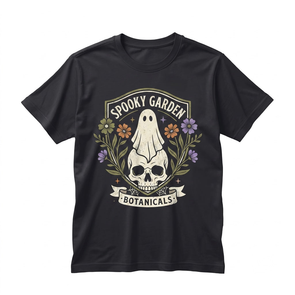 Gothic Skull Ghost Floral Graphic Cemetery Autumn Spooky Seasonal Gift Unisex TShirt