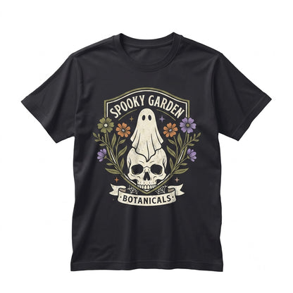 Gothic Skull Ghost Floral Graphic Cemetery Autumn Spooky Seasonal Gift Unisex TShirt