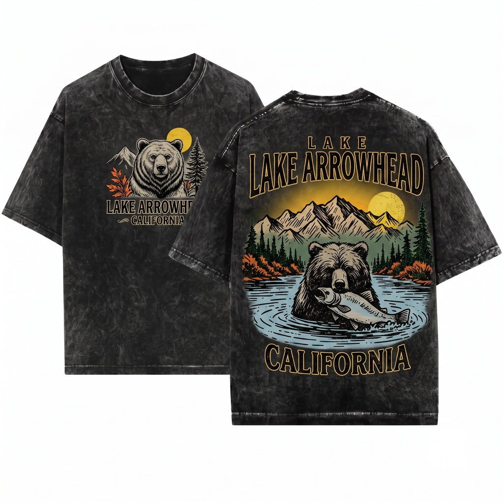 Lake Arrowhead California Mountain Travel Graphic Unisex Wash T-Shirt