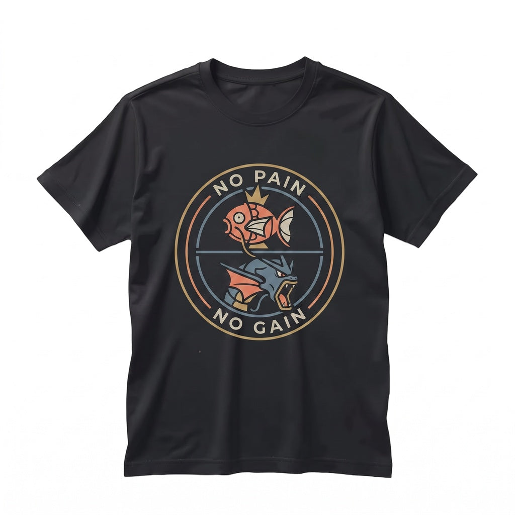 Retro Anime Fish Dragon Evolution No Pain Gain Fitness Workout Gamer Gift Graphic Apparel Unisex TShirt