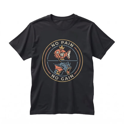 Retro Anime Fish Dragon Evolution No Pain Gain Fitness Workout Gamer Gift Graphic Apparel Unisex TShirt