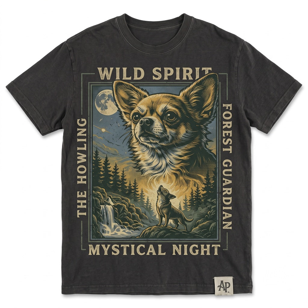 Chihuahua Howling to Moon Vintage 90s Retro Animal Graphic Tee Dog Mom Full Gift Unisex TShirt