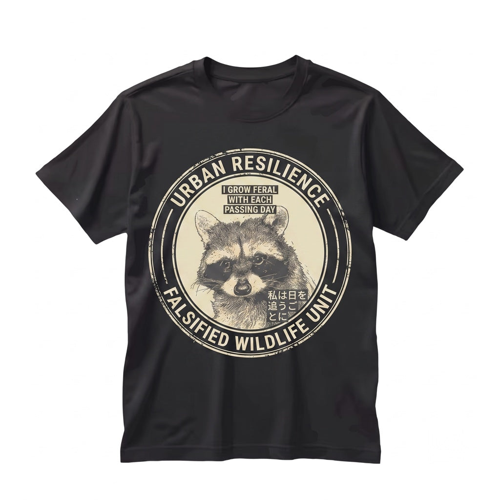 Vintage Japanese Style I Grow Feral Raccoon Graphic Novelty Unisex TShirt