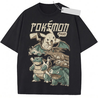 Vintage Anime Comic Panel Graphic Retro Washed Pocket Monster Oversized Gift Unisex TShirt