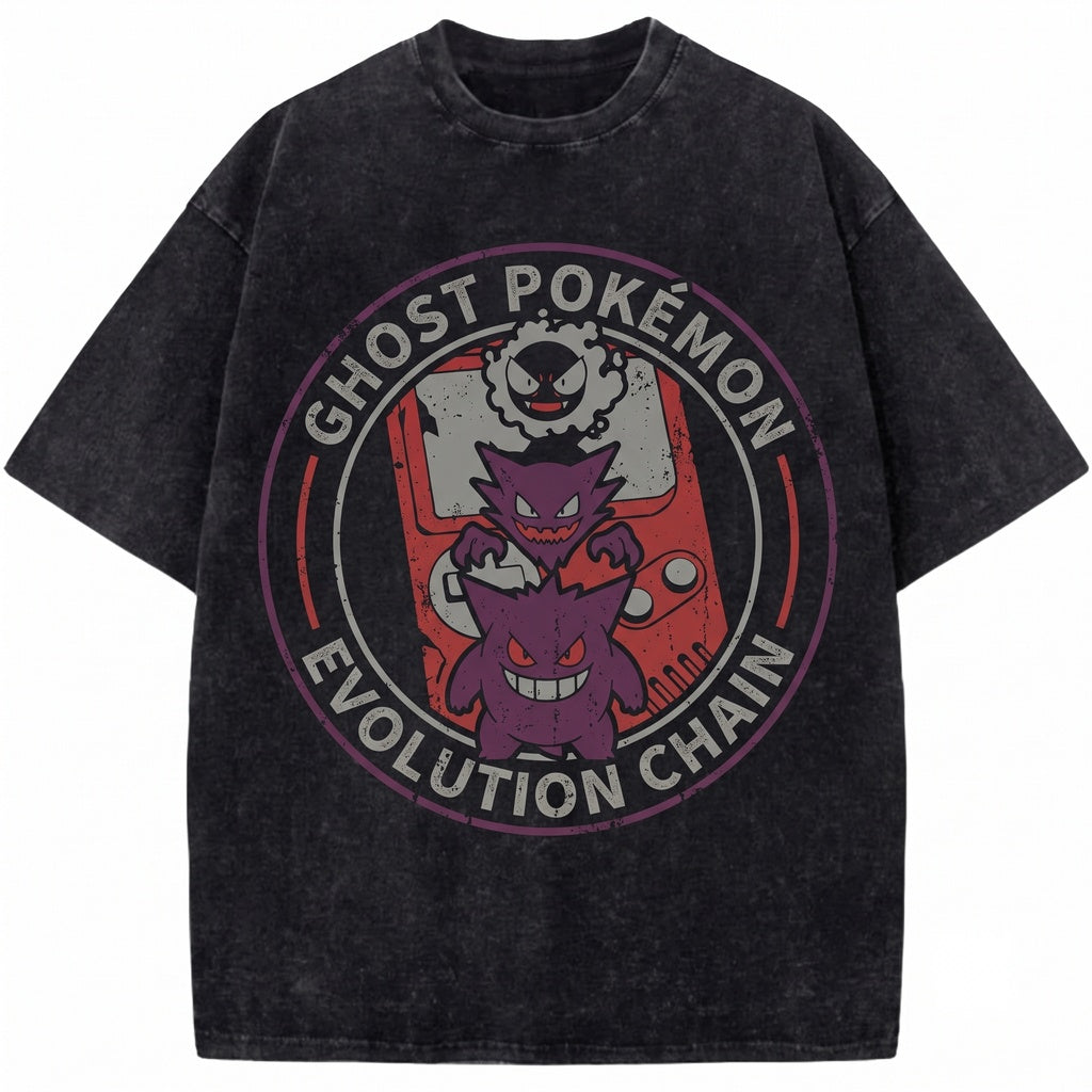 Vintage Wash Gengar Gastly Haunter Anime Mineral Garment Dyed Ghost Graphic Unisex TShirt