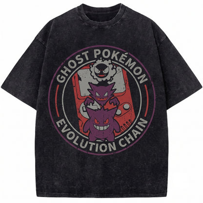 Vintage Wash Gengar Gastly Haunter Anime Mineral Garment Dyed Ghost Graphic Unisex TShirt